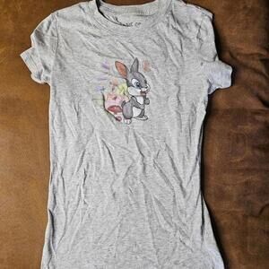 Aeropostale Classic Crew Grey Short Sleeve T-Shirt with Cartoon Bunny Graphic